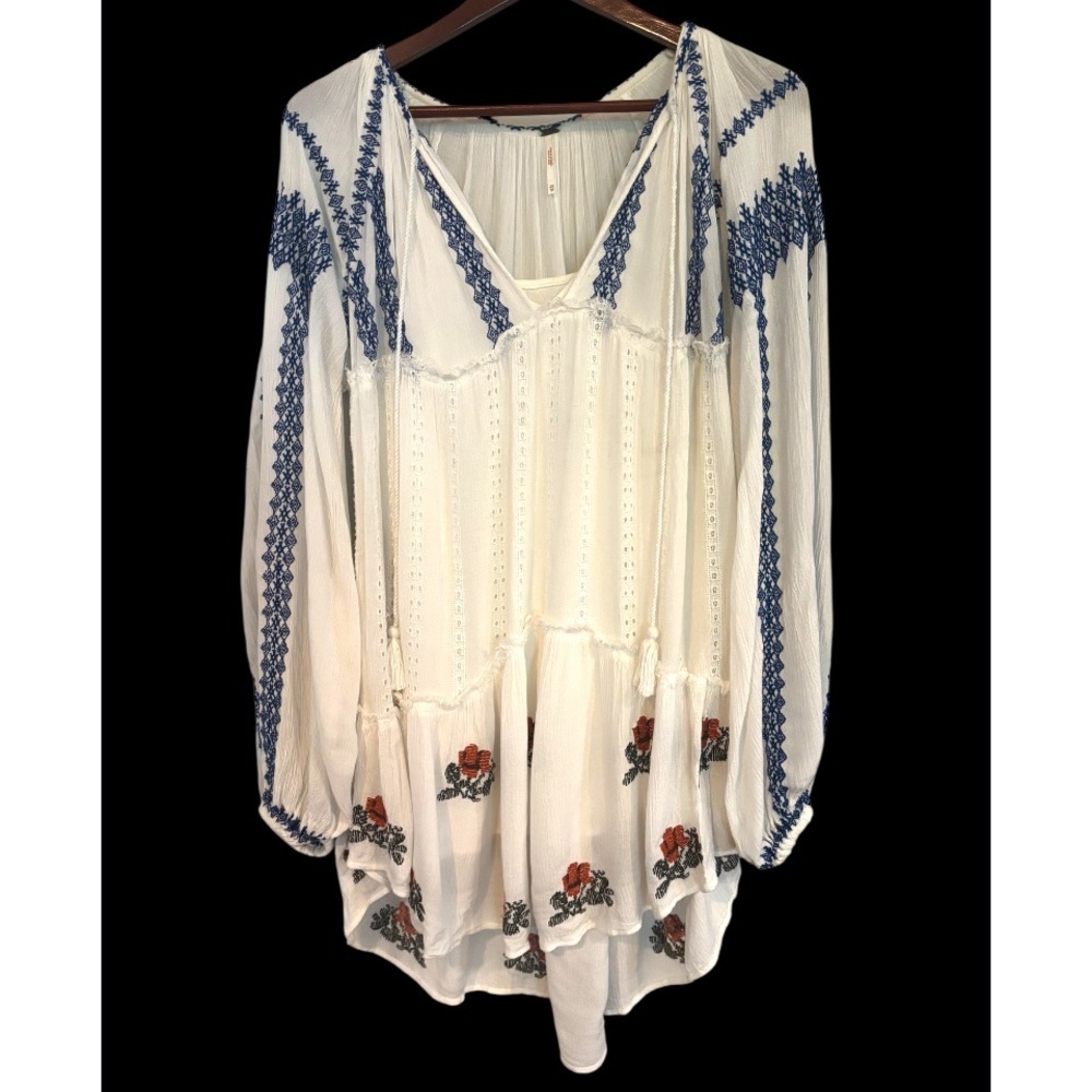 FREE PEOPLE Wild Horses Embroidered Ivory Loose Fit Mini Dress EUC - Picture 7 of 9